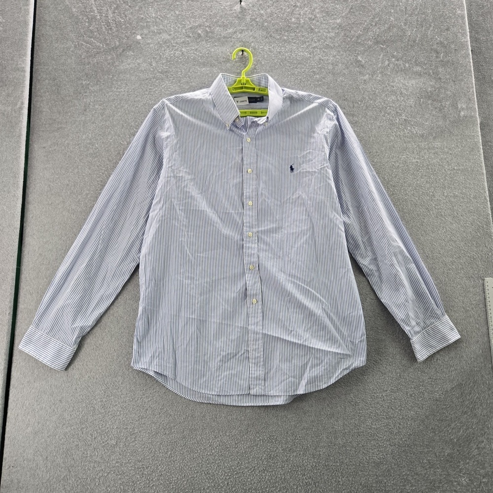 Ralph Lauren Men‎ Button Up Shirt XL Blue Striped Seersucker Long Sleeve